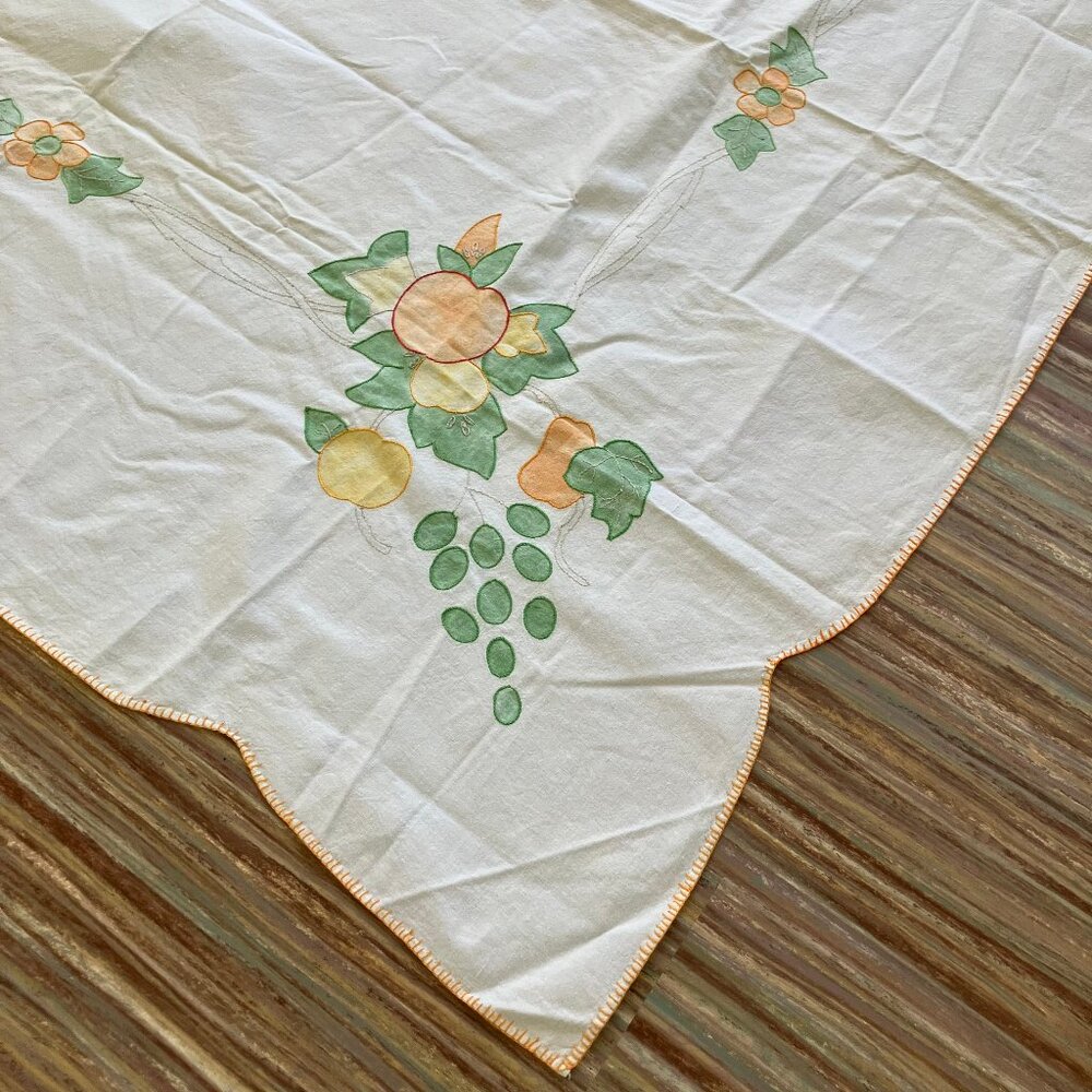 Fruit Design Tablecloth Hand Painted & Embroidered Artex Tri-Chem 48x50" Square